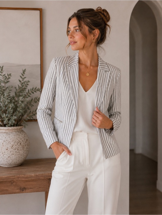 Express Jackets & Blazers - Express Striped Blazer Womens 2 Gray White Nautical Coastal Preppy Jacket